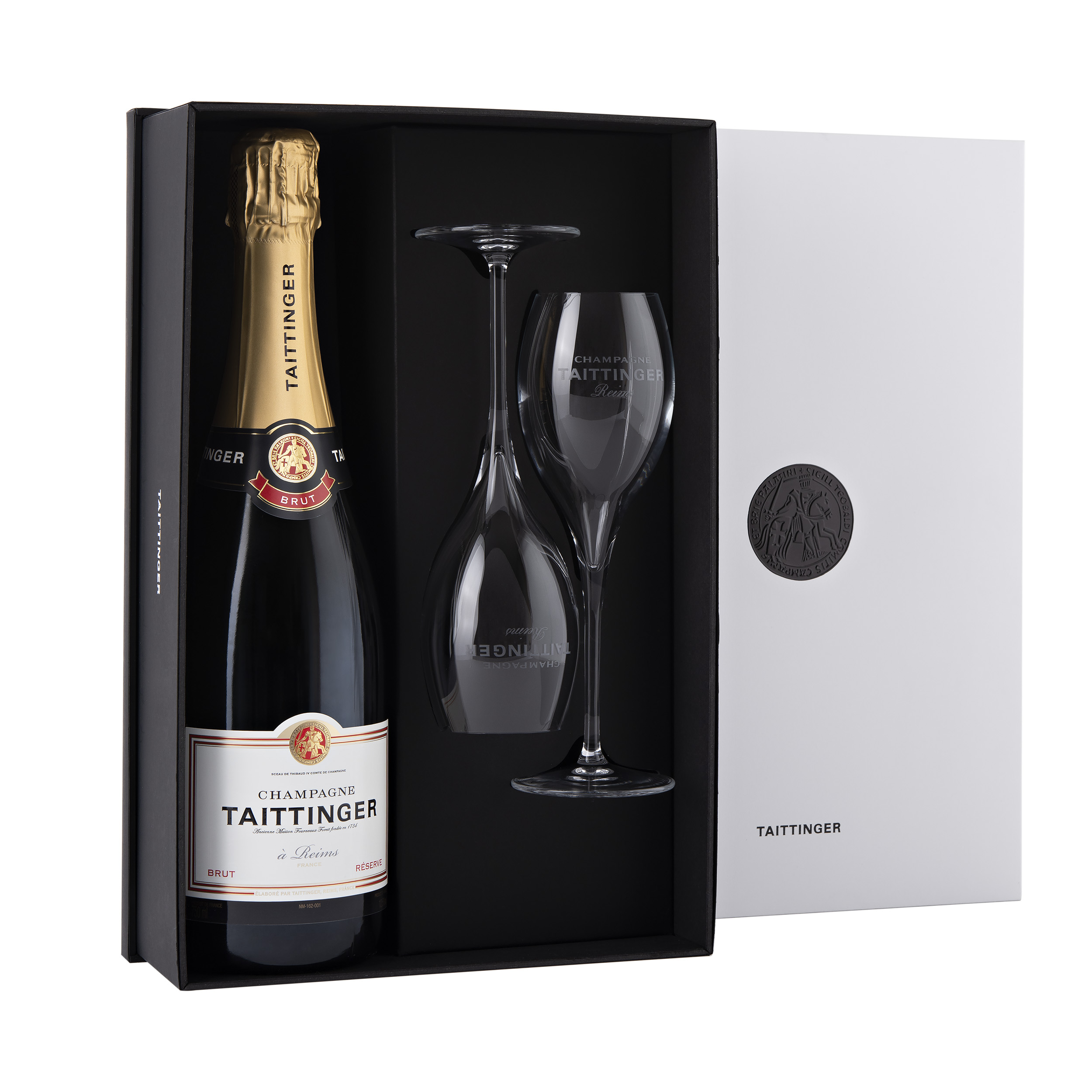 Taittinger Brut Reserve Champagne And 2 Flute Gift Set 75cl